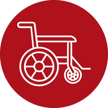 Tekerlekli sandalye ikonu. İllüstrasyon stili düz ikonik semboldür. beyaz arkaplanda kırmızı renk.