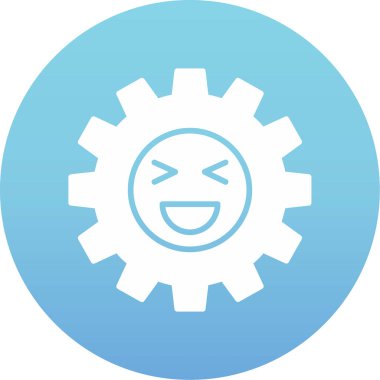 Gülümseme dişlisi vektör simgesi. biçim düz sembol, düz mavi renk, yuvarlak açılar, beyaz arkaplan