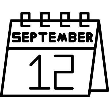Eylül ayının siyah beyaz takvim simgesinin vektör illüstrasyonu