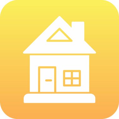 Büyük pencereli, izole edilmiş sarı bir ev simgesi.