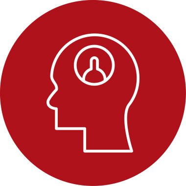 Beyin vektör simgesi. biçim düz yuvarlak sembol, kırmızı renk, yuvarlak açılar, beyaz arkaplan