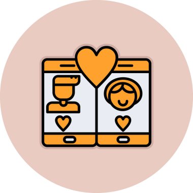 Akıllı telefon ve kalp vektör illüstrasyon tasarımı olan çift