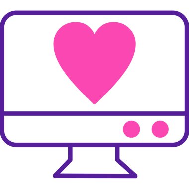 Kalbi olan bir bilgisayar monitörü. Basit illüstrasyon, vektör