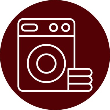 çamaşır makinesi vektör simgesi. biçim düz yuvarlak sembol, kırmızı renk, yuvarlak açılar, beyaz arkaplan.
