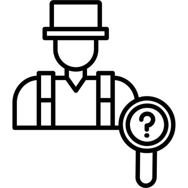 Dedektif Adam ikon taslak vektörü. İş araması. görev araması