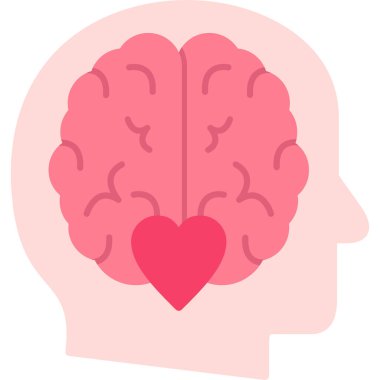 Kalp ikonlu insan beyni, düz vektör çizimi.