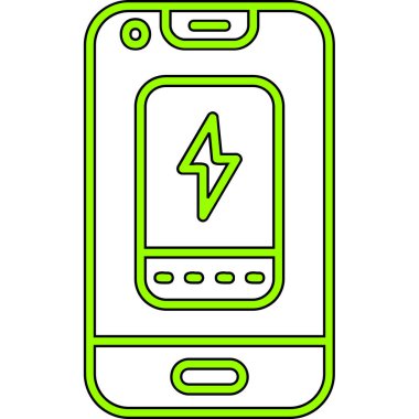 Yıldırım ikonlu akıllı telefon. Siyah vektör illüstrasyonlu akıllı telefon hattı. Beyaz üzerinde izole edilmiş ağ simgesi