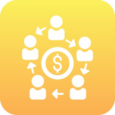 Dolar simgesi vektörü. Bu yuvarlak kare düğme sarı ve turuncu renkler kullanır ve beyaz arkaplanda izole edilir