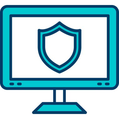 Bilgisayar güvenlik simgesi. Web için basit bir bilgisayar güvenlik vektör simgesi çizimi