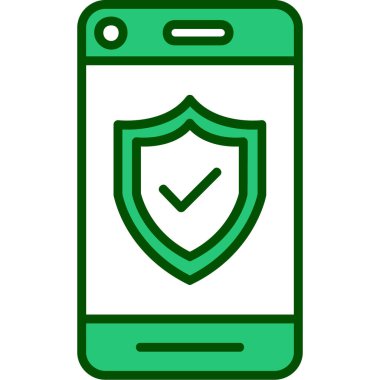 Kalkan vektör ikonlu akıllı telefon. Beyaz arkaplanda illüstrasyon tasarımı grafik sembolü