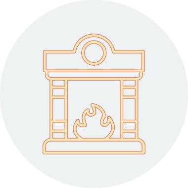 Şömine ince çizgi ikonu, ateş ve şömine, ateş alevi işareti, vektör grafikleri, beyaz arkaplanda renkli doğrusal desen, vektör