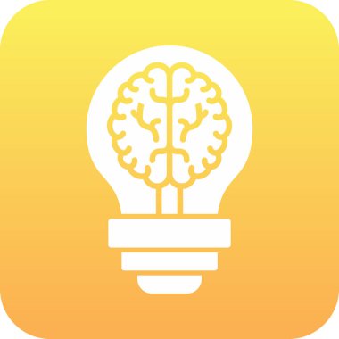 Beyin fikri vektör simgesi. resim biçimi yuvarlak kare düğmedeki düz simge, sarı arkaplan