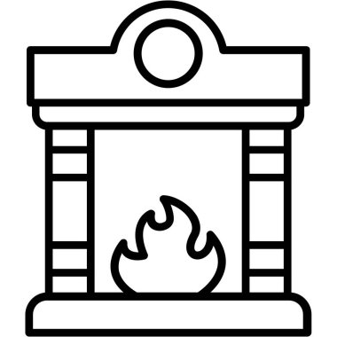 Şömine simgesi, şömine simgesi vektör illüstrasyonu