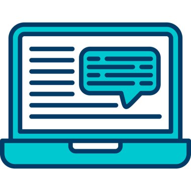 Konuşma mesajı simgesi olan dizüstü bilgisayar. vektör illüstrasyonu