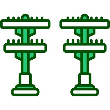 Dört yeşil noel ağacı seti Noel çanları, vektör illüstrasyonu