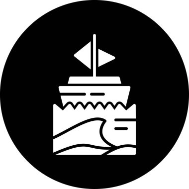 Bir teknenin siyah beyaz simgesinin vektör çizimi