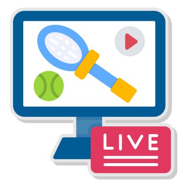 Raketli ve canlı yayın yapan tenis oyuncusunun düz tasarım çizimi. beyaz arkaplanda izole