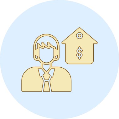 Dolar simgesi, vektör illüstrasyonu olan iş adamı