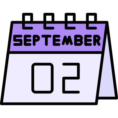 Takvim 2 Eylül simgesi, basit vektör illüstrasyonu