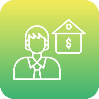 Dolar işareti ikonu olan bir iş adamı. vektör illüstrasyonu