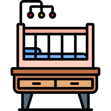 Bebek arabası simgesi. Bebek arabası vektör simgesi web için anahat çizimi
