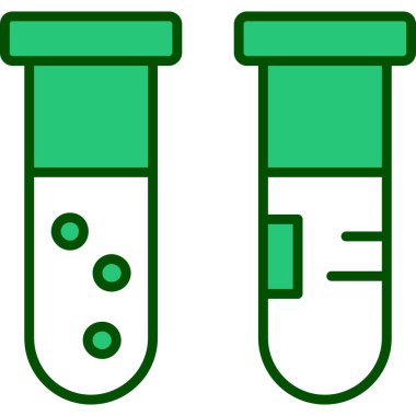Test tüpü simgesi. Vektör biçimi düz ikonik semboldür, yuvarlak mavi, yeşil renk, beyaz arkaplan.