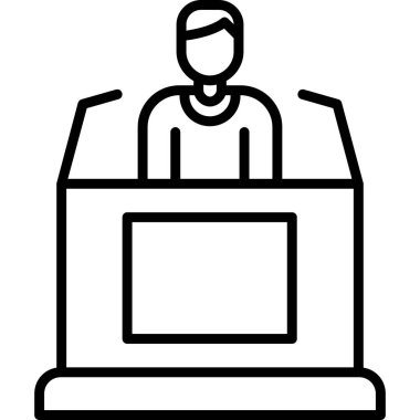 İş konferansı ikonu. Beyaz arkaplanda izole edilmiş web tasarımı için özet toplantı vektör simgesi