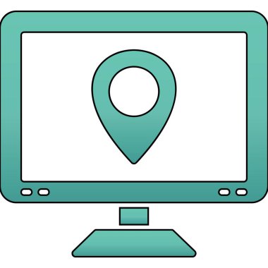 GPS konum simgesi. Çizgi haritası konum vektör rengi düz izole