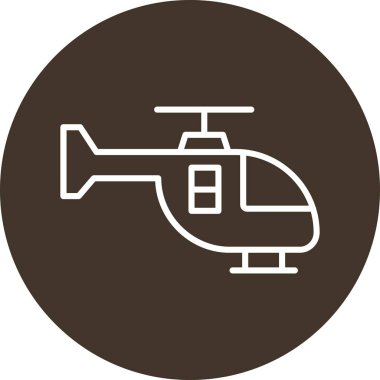 Helikopter vektör simgesi. Stil düz yuvarlak sembol, kahverengi renk, yuvarlak açıları, beyaz arka plan.