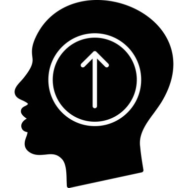 Beyin vektör simgesi olan bir kafa. biçim düz sembol, siyah renk, yuvarlak açılar, açık gri arkaplan