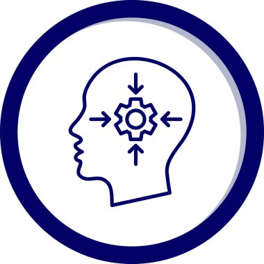 Beyin vektör simgesi. iki renkli düz yuvarlak sembol, mavi ve gri renkler, mavi ve beyaz renkler