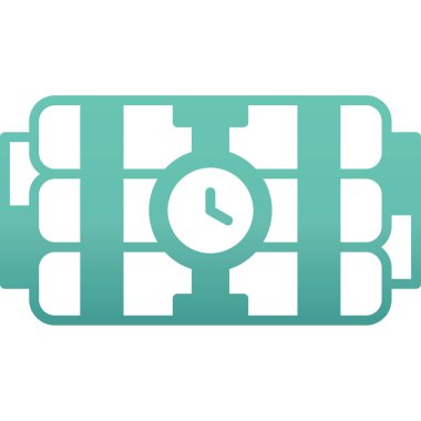 Uzun gölgeli beyaz akıllı saat simgesi. Kablosuz internet şeyleri. Akıllı saat simgesi. Mavi daire düğmesi. vektör.