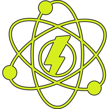 Atom simgesi. Taslak atom vektör rengi düz izole