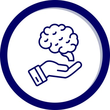 Beyin vektör simgesi. biçim düz yuvarlak sembol, beyaz renk, yuvarlak açılar, mavi arkaplan