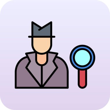 Büyüteç ve büyüteç vektör çizimi olan dedektif adam.