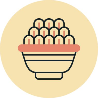 Bir kase pirinç ikonu, vektör illüstrasyonu