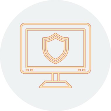 Bilgisayar monitörü simgesi. İnce çizgi çizimi. çember tasarımı.