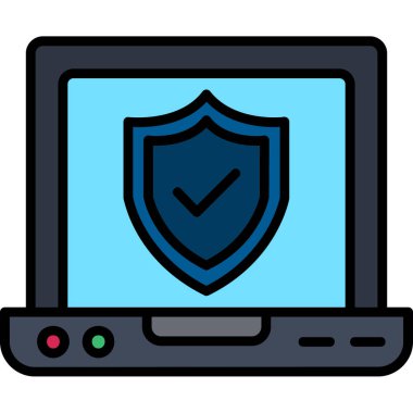 güvenlik kalkanı vektör illüstrasyon ile dizüstü bilgisayar