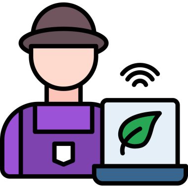 Dizüstü bilgisayarı olan çiftçi, vektör illüstrasyon tasarımı