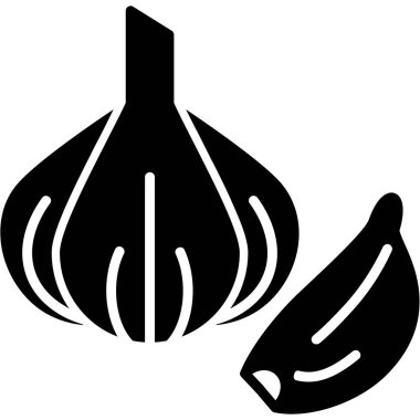 Sarımsak ikonu, sade siyah monokrom çizimi.