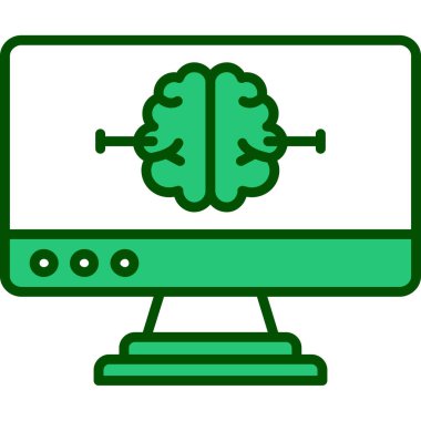 Beyin bilgisayar simgesi, vektör illüstrasyonu