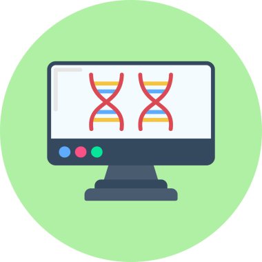Dna ikonlu dizüstü bilgisayar, düz dizayn tarzı. Vektör çizimi. beyaz arkaplanda izole.