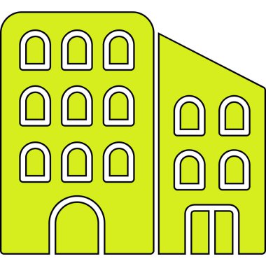 Yeşil ve sarı bir binanın vektör çizimi