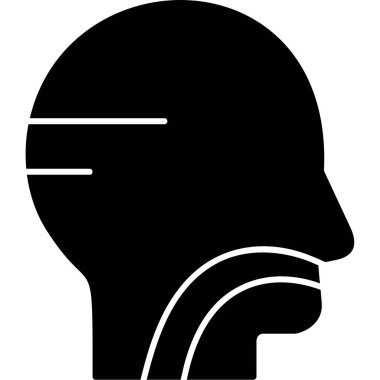 İnsan kafa vektör simgesi. biçim düz simge, siyah renk, yuvarlak açılar, gri arkaplan.