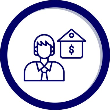 Takım elbiseli, çantalı ve evi olan bir adamın vektör illüstrasyon simgesi