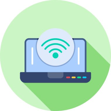 Beyaz arkaplan vektör illüstrasyonunda wifi sembollü dizüstü bilgisayar