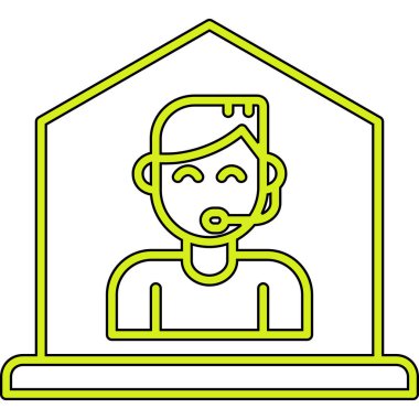 Ev ikonu olan bir adam. Web için insan ve ev vektör simgesinin özet çizimi