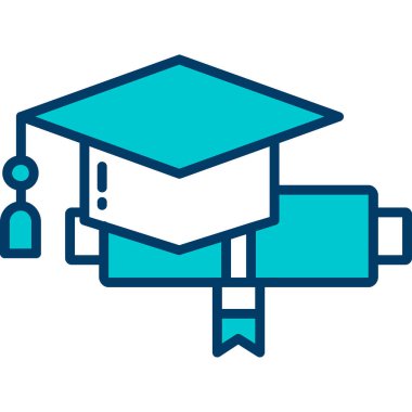 mezuniyet şapkası ve kitap satırı ve simge vektör tasarımını doldur