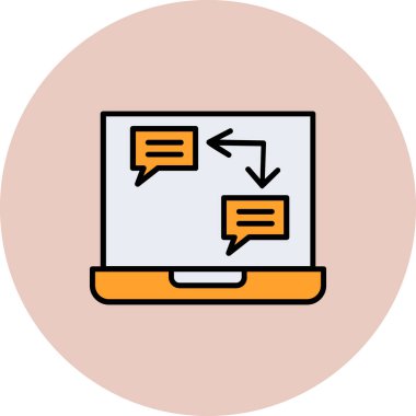 Sohbet baloncuklu bilgisayar. Web simgesi basit illüstrasyon