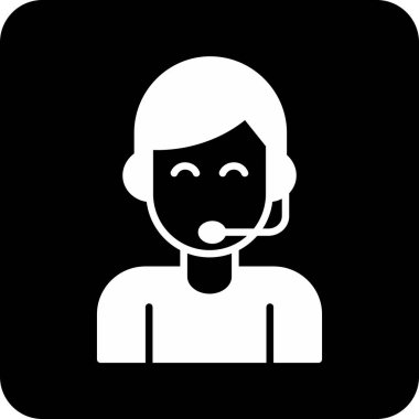 operatör vektör simgesi. biçim düz sembol, siyah renk, yuvarlak açılar, gri arkaplan